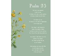 Psalm 23 Bible Verse Wall Art, Christian Religious Scripture Print with Yellow Flowers, Sage Green Background. Size A4