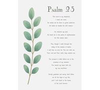 Psalm 23 Bible Verse Wall Art with Green Leaf Design, Christian Scripture Print, Religious Home Decor. Eucalyptus stem. Size A4