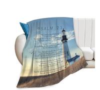 Psalm 23 Blanket Christian Lighthouse Gifts Religious Bible Verse Scripture Throw Blanket Comfy Plush Flannel Fleece Warm Soft Fluffy Fuzzy Blanket for Prayer Women Teens for Bed Sofa Couch 40"X50"