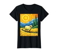 Psalm 23 Christian Found Sheep Landscape Van Gogh Style Value Graphic T-Shirt, Women, Black, L
