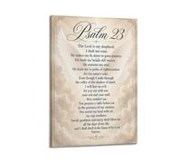 Psalm 23 The Lord Is My Shepherd Bible Verse And Cross Poster 08x12inch | White angel wings, cream clouds, and gold scrollwork lend traditional elegance to prayer room wall art.