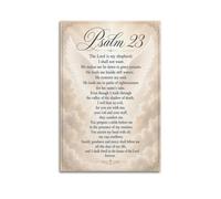 Psalm 23 The Lord Is My Shepherd Bible Verse And Cross Poster 20x30inch | White angel wings, cream clouds, and gold scrollwork lend traditional elegance to prayer room wall art.