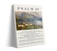 Psalm 23 Wall Art, Christian Bible Verse Canvas Print, Religious Landscape Painting with Scripture, Faith Inspirational Decor for Living Room 20x25cm Frame