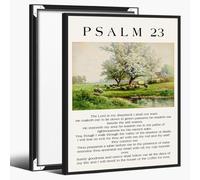 Psalm 23 Wall Art, Christian Scripture Canvas Print, Bible Verse Poster with Pastoral Landscape, Religious Inspirational Decor for Living Room 20x25cm Black Frame