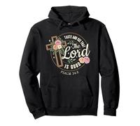 Psalm 34:8 The Lord Is Good Floral Cross Bible Verse Pullover Hoodie