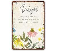 Psalm 37:4 Metal Tin Sign Delight In The Lord Bible Quotes Wall Art Scripture Decoration Modern Artwork For Home Walls Bathroom Decorative Prints 8x6 Inch