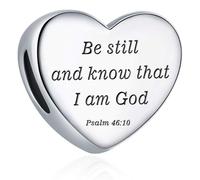 Psalm 46:10 Be Still And Know That I Am God Heart Christian Jesus Cross Bead Pendant 925 Sterling Silver Dangle Compatible With Pandora Moments Charm Bracelet