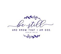 Psalm 46:10 Christian Bible Verse Wall Decals Wreath Design Quote Stickers Be Still and Know That I am God-L-57x111cm-DarkBlue