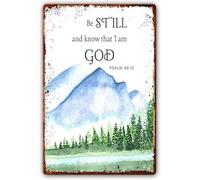 Psalm 46:10 Metal Tin Sign Be Still And Know That I Am God, Scripture Wall Art, Bible Verse Wall Decor For Bathroom Painting Wall Artwork For Bedroom Metal Tin Sign 12x16 Inch