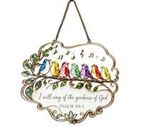 Psalm 89 1 Christian Bird Suncatcher Acrylic Window Hanging Decor for Women | Stained Glass Style Songbird and Floral Design with I Will Sing of The Goodness of God Verse for Faith Gifts and Home Display