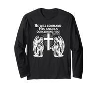 Psalm 91:11 - Will Command His Angels Christian Bible Verse Long Sleeve T-Shirt