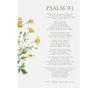 Psalm 91 Bible Verse Wall Art with Yellow Flowers, Religious Scripture Print, Christian Home Decor