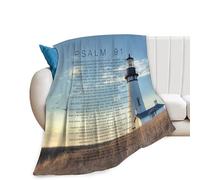 Psalm 91 Blanket Christian Lighthouse Gifts Religious Bible Verse Scripture Throw Blanket Comfy Plush Flannel Fleece Warm Soft Fluffy Fuzzy Blanket for Prayer Women Teens for Bed Sofa Couch 40"X50"