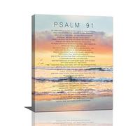 Psalm 91 Wall Art Bible Verse Pictures Wall Decor Christian Scriptures Psalms Canvas Prints Painting Religious Sunset Framed Artwork For Bedroom Living Room Bathroom Church 16"x20"