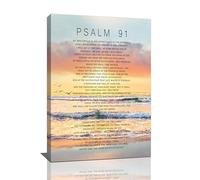 Psalm 91 Wall Art Bible Verse Pictures Wall Decor Christian Scriptures Psalms Canvas Prints Painting Religious Sunset Framed Artwork For Bedroom Living Room Bathroom Church 16"x24"