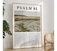 Psalm 91 Wall Art Flower Landscape Canvas Wall Art Vintage Painting Inspirational Bible Verse Wall Art Christian Pictures Jesus Artwork for Living Room Christian Scripture Posters 16x24inch No Frame