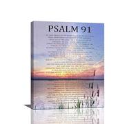 Psalm 91 Wall Art Psalms 91 Pictures Wall Decor Christian Canvas Prints Scripture Bible Verse Decorations Painting Framed Artwork Office Home Church Decor For Bedroom Dining Living Room 16"x20"