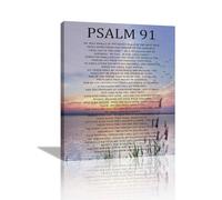Psalm 91 Wall Art Scripture Pictures Wall Decor Bible Verse Canvas Painting Prints Christian Religious Framed Artwork for Home Office Bedroom Living Room Church 20"x24"