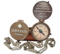 PSALM God's Path Compass - Engraved Handmade Antique Compass with Scripture - Religious, Christian, Catholic, Baptism, First Communion, Confirmation Gifts for Teen Men (Leather Box)