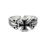 PSAMPMOS Men's Cross Band Ring, Adjustable Open Band Ring with Faith Symbol, Christian Religious Jewelry for Men