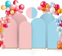 Psasrm Arch Backdrop Cover Set of 3 Double Color (4ft+5ft+6ft) - Spandex Fitted for Wedding, Birthday Party Decoration (Pink + Light Blue)