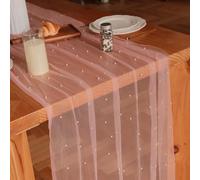 Psasrm Set of 1 Pearl Table Runner 10ft, 29 * 120 Inch Dusty Pink Table Cloth Pearl Sheer Tulle Table Cover,Pearl Table Runner for Wedding Party Baby Shower Birthday Home Decor