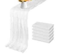 Psasrm Set of 6 Pearl Table Runner,29 * 120 White Table Cloth Pearl Sheer Tulle Table Cover,Pearl Table Runner for Wedding Party Baby Shower Birthday Home Decor