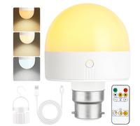 Psatfito Rechargeable Light Bulb with Timer and Remote, Dimmable Battery Light Bulbs with Magnetic Base, B22 Detachable Charging LED Bulb, Non Hardwired Lamps with 3 Color Temperatures