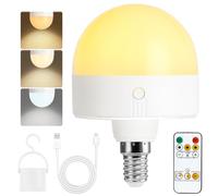 Psatfito Rechargeable Light Bulb with Timer and Remote, Dimmable Battery Light Bulbs with Magnetic Base, E14 Detachable Charging LED Bulb, Non Hardwired Lamps with 3 Color Temperatures