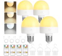 Psatfito Rechargeable Light Bulb with Timer and Remote, Dimmable Battery Light Bulbs with Magnetic Base, E14 Detachable Charging LED Bulb, Non Hardwired Lamps with 3 Color Temperatures, 4 Packs (E27)