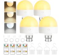 Psatfito Rechargeable Light Bulb with Timer and Remote, Dimmable Battery Light Bulbs with Magnetic Base, B22 Detachable Charging LED Bulb, Non Hardwired Lamps with 3 Color Temperatures, 4 Packs