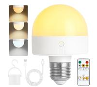 Psatfito Rechargeable Light Bulb with Timer and Remote, Dimmable Battery Light Bulbs with Magnetic Base, E27/E26 Detachable Charging LED Bulb, Non Hardwired Lamps with 3 Color Temperatures