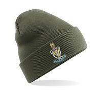 PSave Queen's Royal Hussars Insignia Mens Premium Embroidered Beanie Hat, Bob Hat British Army Military (Military Green)