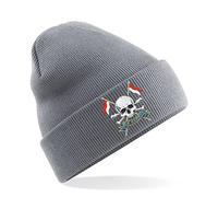 PSave Queen's Royal Lancers Insignia Mens Premium Embroidered Beanie Hat, Bob Hat British Army Military (Grey)