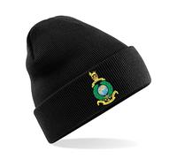 PSave Royal Marines Commando Insignia Mens Premium Embroidered Beanie Hat, Bob Hat British Army Military (Black)