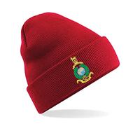 PSave Royal Marines Commando Insignia Mens Premium Embroidered Beanie Hat, Bob Hat British Army Military (Red)