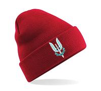 PSave SAS Special Air Service Who Dares Wins Blue Flaming Dagger Insignia Mens Premium Embroidered Beanie Hat, Bob Hat British Army Military (Red)