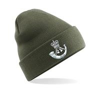 PSave The Rifles Insignia Mens Premium Embroidered Beanie Hat, Bob Hat British Army Military (Military Green)