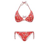 Psaytomey Women's Triangle Bikini Sets Tie Side Halter Bikini Sexy Bikini Set Bathing Suit Oversized Bandeau Swimsuits XS-2XL, Christmas Light Red, XL