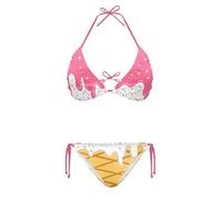 Psaytomey Women's Triangle Bikini Sets Tie Side Halter Bikini Sexy Bikini Set Bathing Suit Oversized Bandeau Swimsuits XS-2XL, Ice Cream, Medium