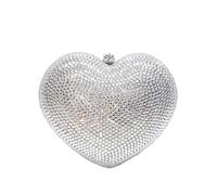 PSBIY Women Heart-Shaped Rhinestone Evening Clutch Sparkling Romantic Handbag for Valentine's Day Wedding Banquet, Silver