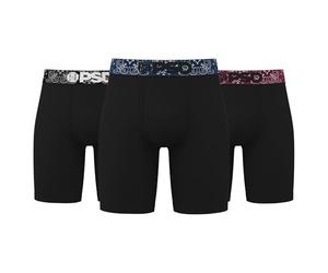 PSD Men's Bandana Print Boxer Briefs - 7 Inch Inseam Breathable and Supportive Men's Underwear with Moisture-Wicking Fabric, Dark Paisley Cotton 3-pack, M