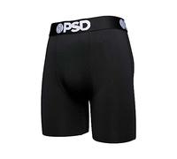 PSD Men's Basic Solid Boxer Briefs - 7 Inch Inseam Breathable and Supportive Men's Underwear with Moisture-Wicking Fabric, Black | Solids Bb, S