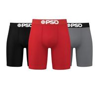 PSD Men's Basic Solid Boxer Briefs - 7 Inch Inseam Breathable and Supportive Men's Underwear with Moisture-Wicking Fabric, Red/Grey/Black 3-pack 1, M