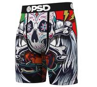 PSD Men's Skeleton Print Boxer Briefs - 7 Inch Inseam Breathable and Supportive Men's Underwear with Moisture-Wicking Fabric, Skull Burst, M