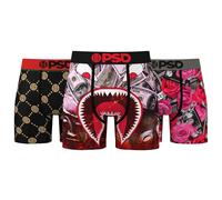 PSD Men's Warface Luxe Boxer Briefs - 7 Inch Inseam Breathable and Supportive Men's Underwear with Moisture-Wicking Fabric, Rich Ruby 3-pack (Mid Length), M