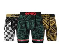 PSD Underwear Mens Boxer Briefs - Luxury Print, Standard Length Packs and Singles, Soft & Breathable Boxer Briefs for Men, Fortune 3-pack, M