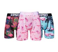 PSD Underwear Men's Stretch Elastic Wide Band Boxer Brief Underwear Bottom - 3-Pack | Breathable, 7 inch Inseam, 3-Pack |, Multi/Flamingo Jungle 3pk, S