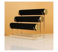 PSDFJAD ZHGUIMING 3 Layers Velvet Jewelry Display Bracelet Watch Chain Rack Wood Base Display Stand for Bangle Necklace Headband Organizer(Black Velvet)