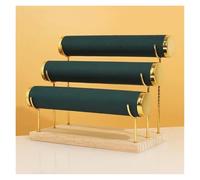 PSDFJAD ZHGUIMING 3 Layers Velvet Jewelry Display Bracelet Watch Chain Rack Wood Base Display Stand for Bangle Necklace Headband Organizer(Gark Green Velvet)